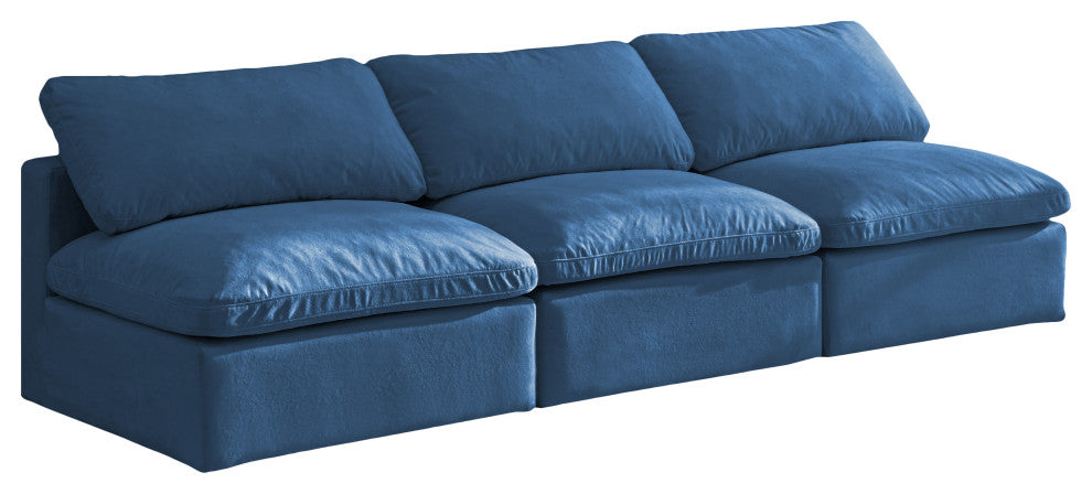 Plush Velvet / Down Standard Comfort Modular Sofa, Navy, 3-Piece: 3 Armless Chair