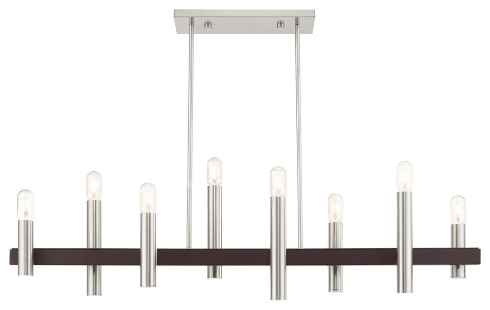Livex Lighting Helsinki 8 Light Brushed Nickel, Bronze Accents Linear Chandelier