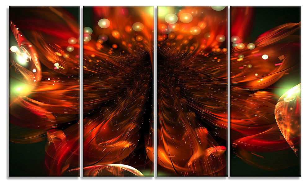 Abstract Fractal Orange Flower, Floral Canvas Print, 48"x28", 4 Panels