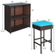 Costway 3PCS Patio Rattan Bar Table Dining Set Cushioned Turquoise