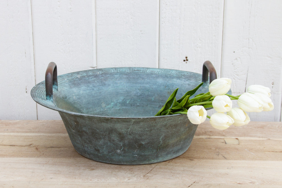 Large Antique Verdigris Copper Pot