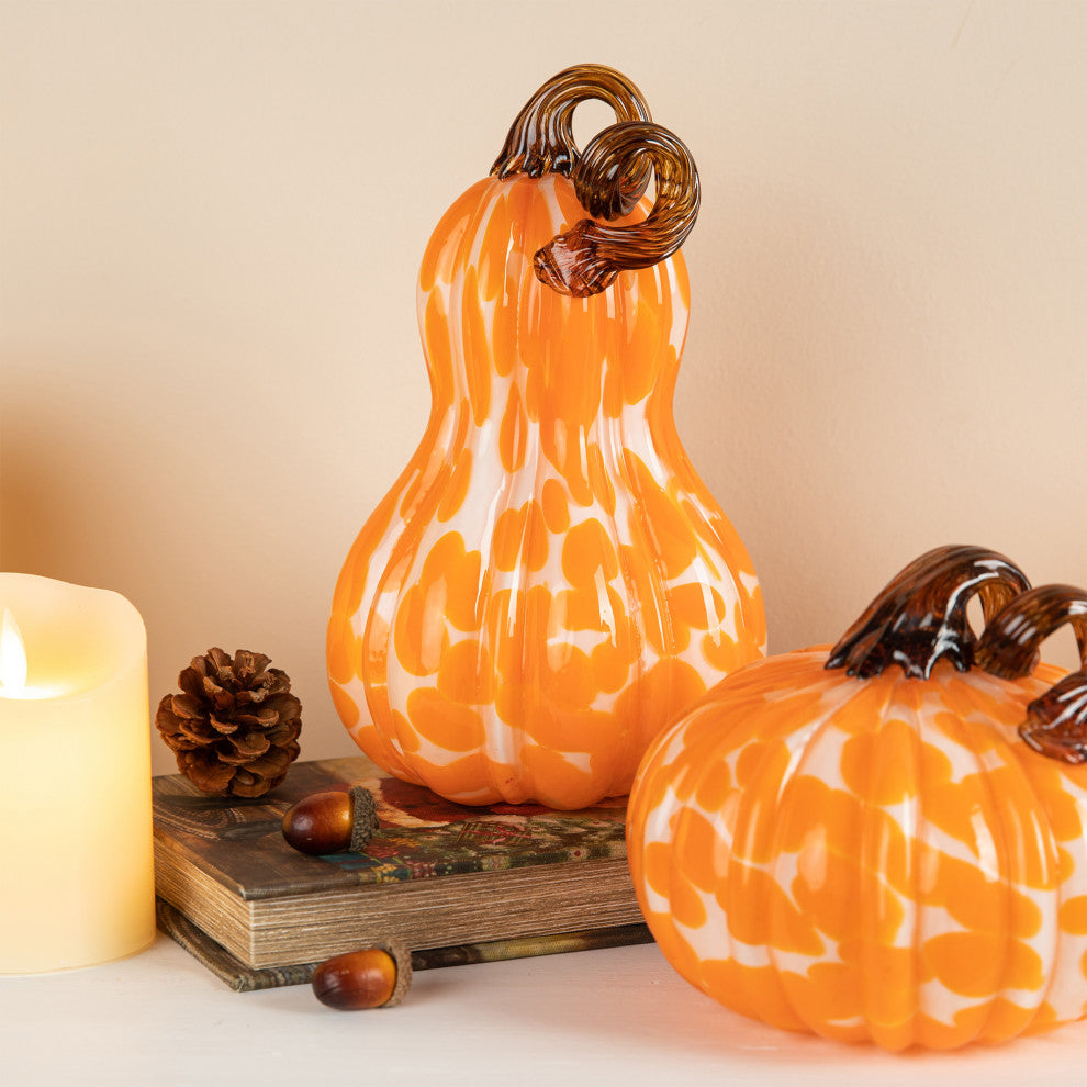 3-Piece Set Orange Glass Pumpkin & Gourd