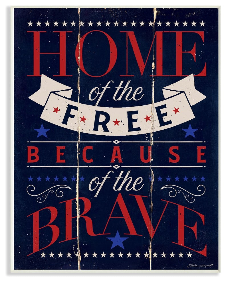 Home Of The Free Red White & Blue Planked Look Wall Plaque Art, 10"x15"