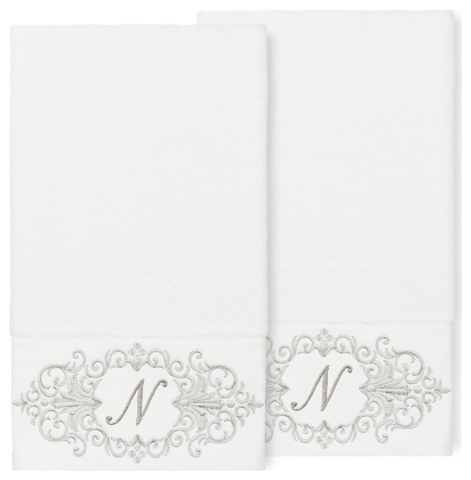 Linum Home Turkish Cotton Monica 2-Piece Embellished Bath Towel Set, White