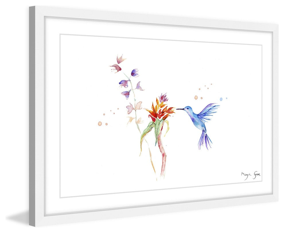 Marmont Hill, "Blue Hummingbird" by Maya Gur Framed Painting Print, 18x12
