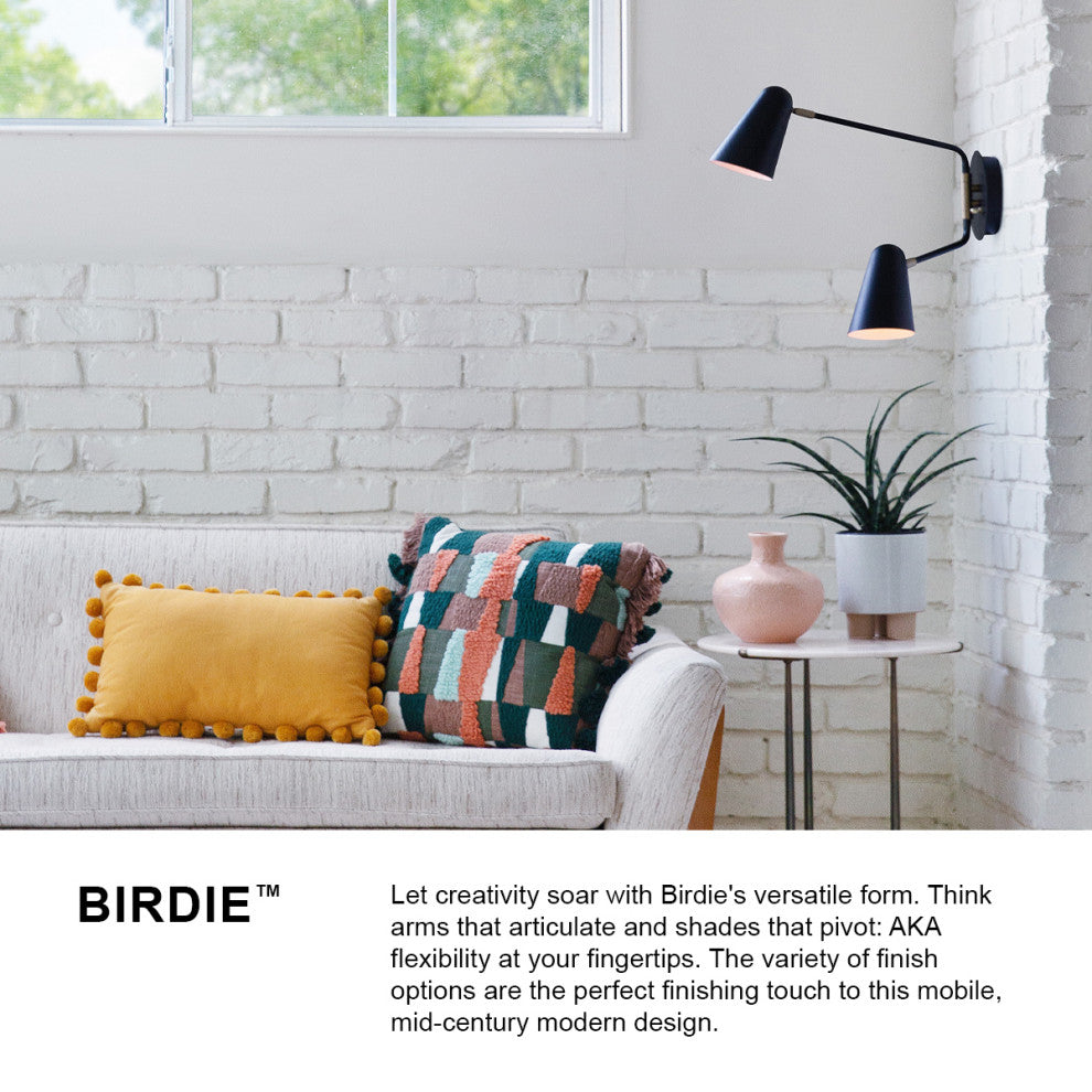 Lark Birdie 22.75" Two Light Sconce, Matte White + Lacquered Brass