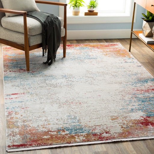 Surya Solar SOR-2303 3'x8' Rug, Burnt Orange/Yellow/Red/Blue/White/Taupe/Gray