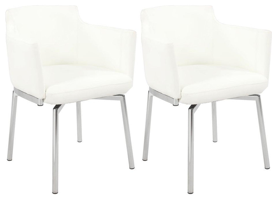 Club Style Arm Chair With Memory Swivel - Set Of 2, White