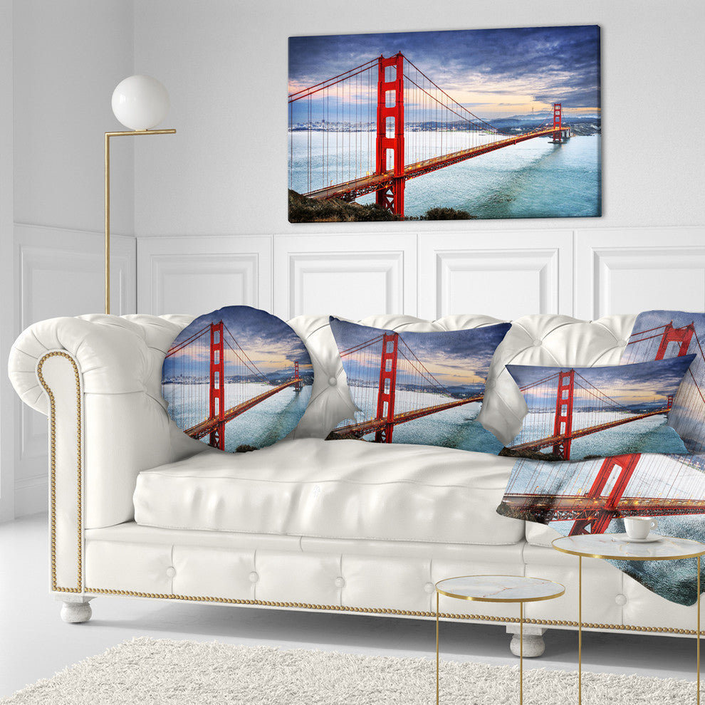 Golden Gate Under Cloudy Sky Sea Bridge Throw Pillow, 12"x20"