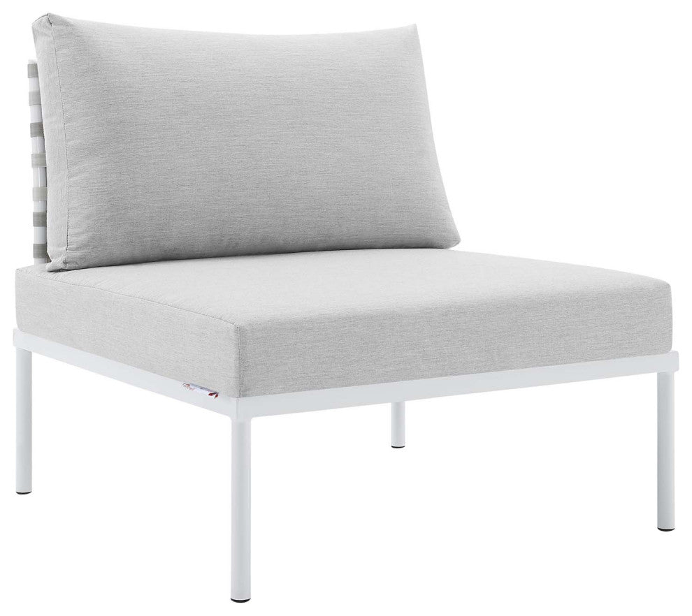 Harmony Sunbrella Basket Weave Outdoor Patio Aluminum Armless Chair, Taupe Gray