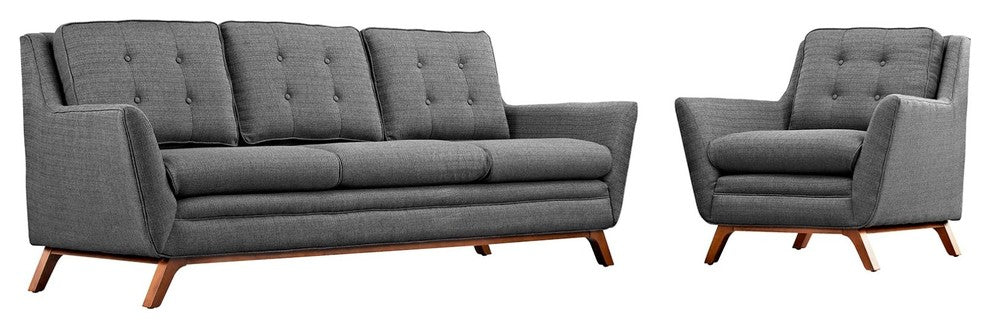 Modern Contemporary Urban Living Sofa Set ( Set of Two), Grey Gray, Fabric