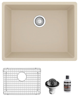 Karran QU-820 Undermount 24.38, Single Bowl Quartz Sink Kit, Bisque