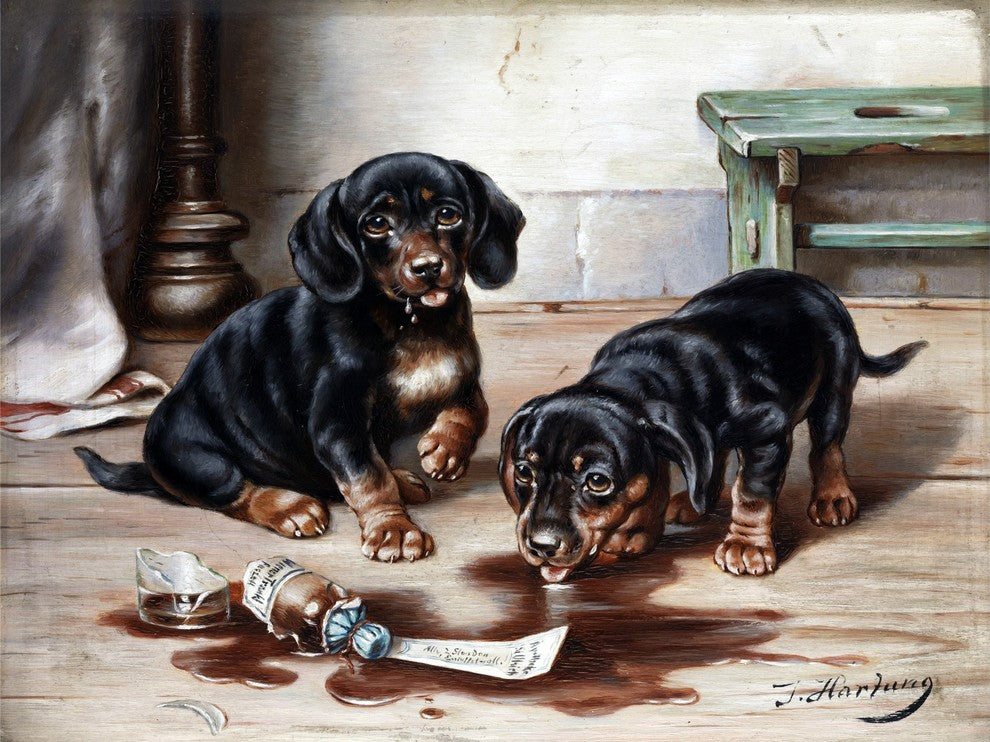 Tile Mural Two Dachshund By Carl Reichert, 6"x8", Glossy