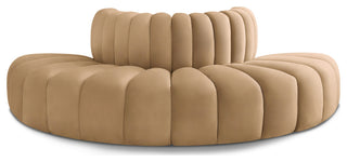 Arc Upholstered Outward Curved Modular Sectional, Camel, 4-Piece: Reverse Corner (4), Velvet