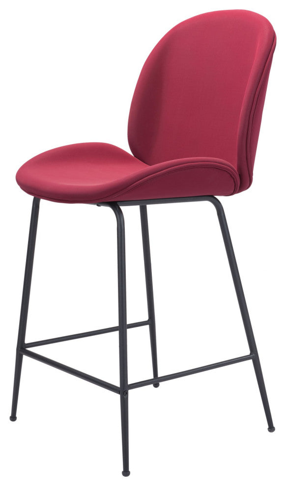 Counter Stool Chair, Steel Metal, Fabric, Red, Black, Bar Kitchen Cafe Bistro