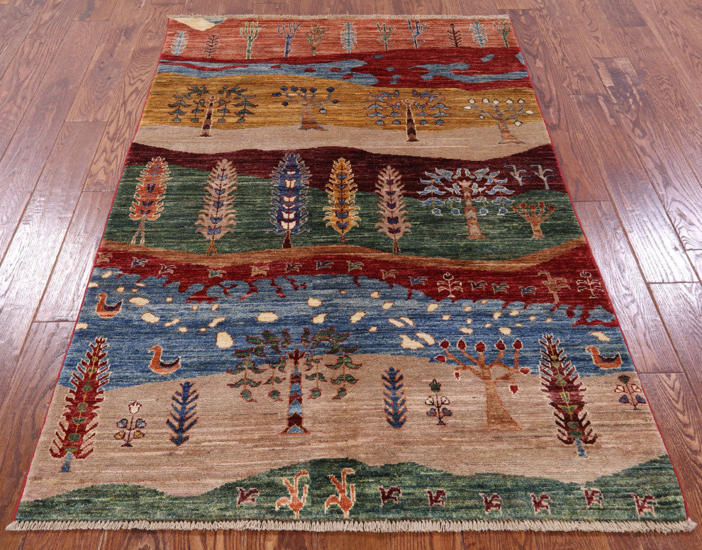 3' 11" X 5' 10" Tribal Persian Gabbeh Handmade Wool Rug - Q12293