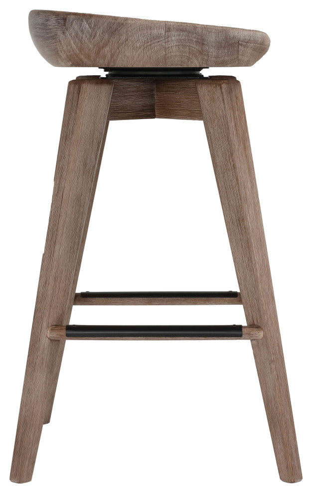 Tiwi Backless Swivel Counterstool, Solid Wood, 24" Gray Whitewash