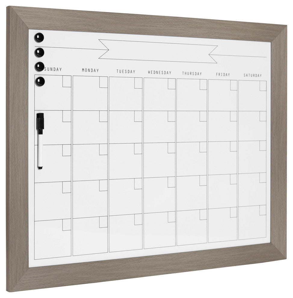 Beatrice Framed Magnetic Dry Erase Monthly Calendar, Gray, 23x29
