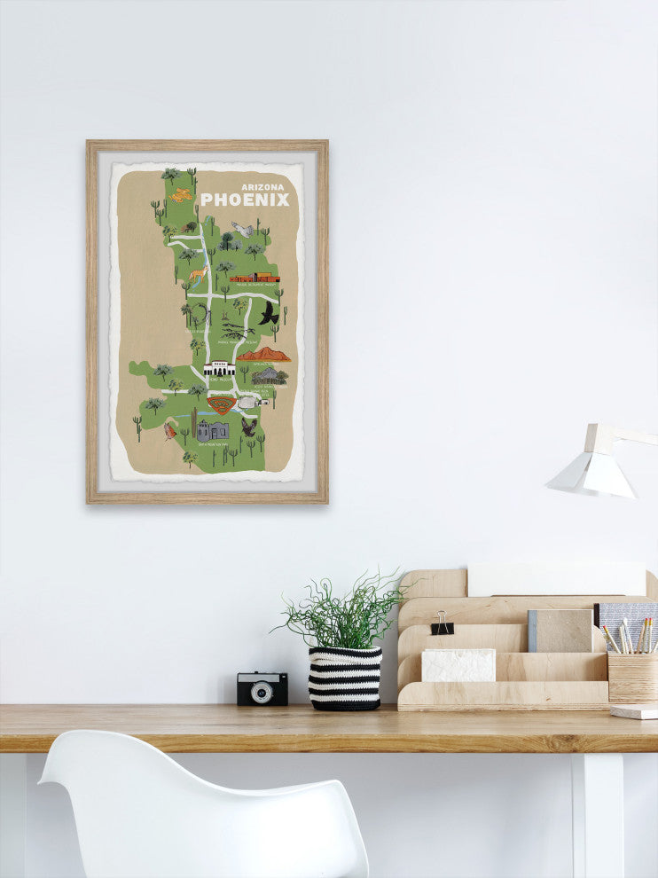 "Phoenix Arizona Map II" Framed Painting Print, 20x30