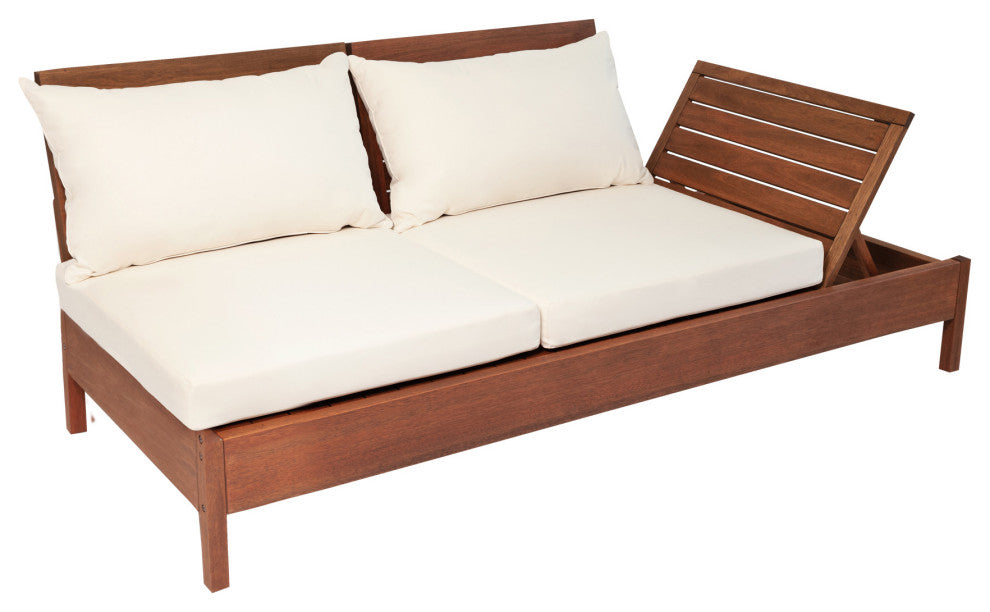 Grass Eucalyptus Wood Outdoor Reclining Chaise With Backrest and Cushions