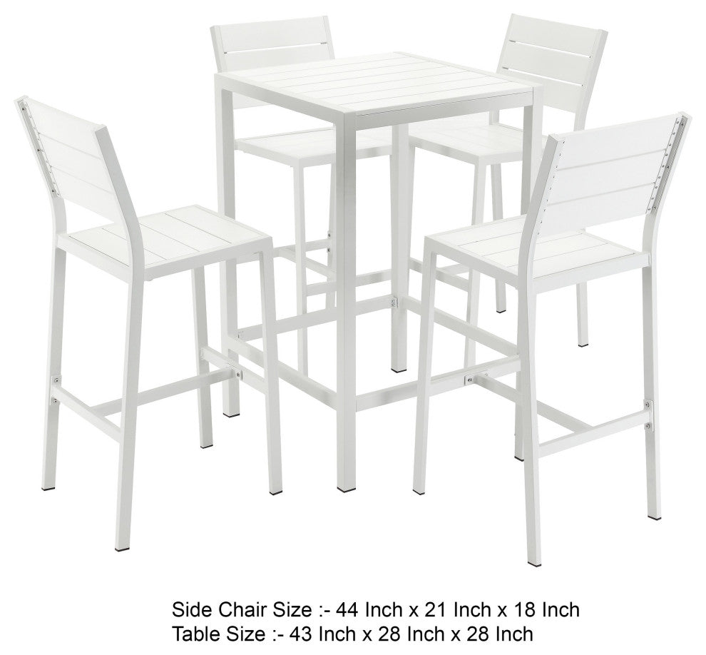 Benzara BM287843 Bar Table Set, White Polyresin Backrests and Seats, Aluminum