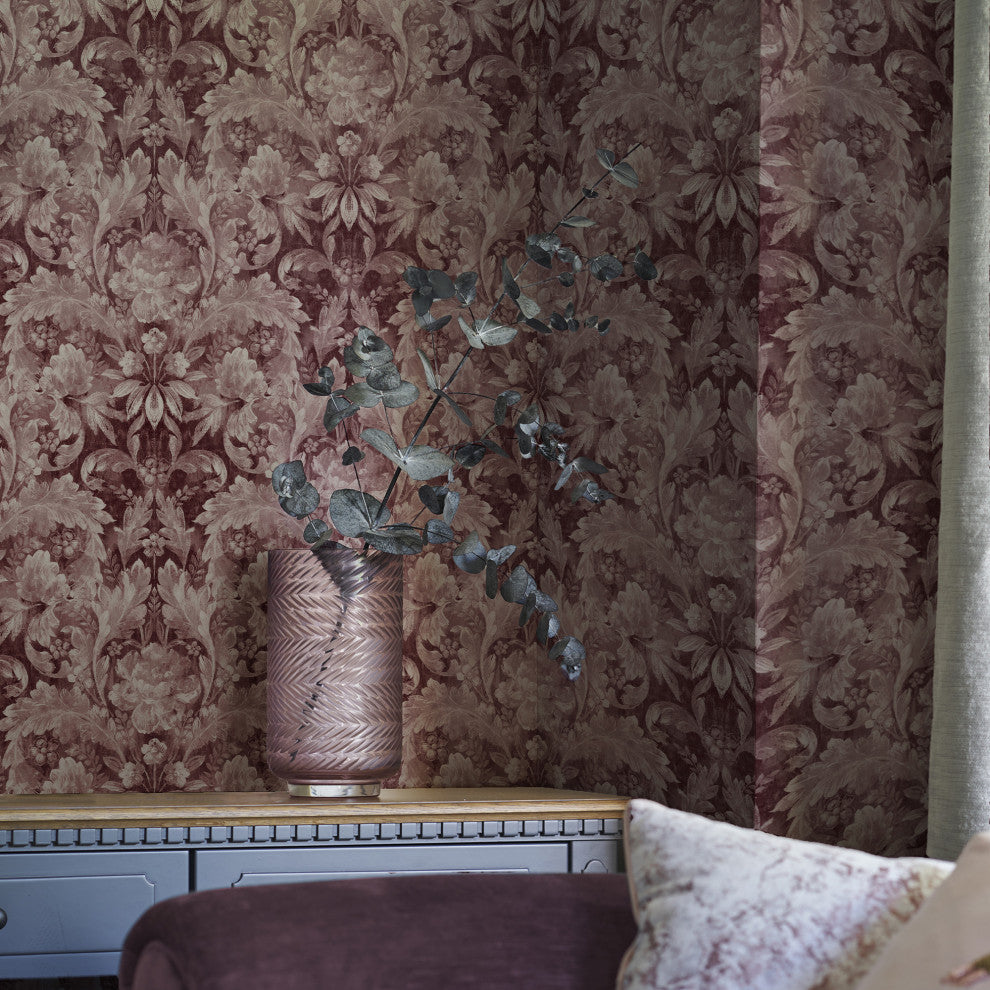 Laura Ashley Apolline Removeable Wallpaper, Pale Blackberry