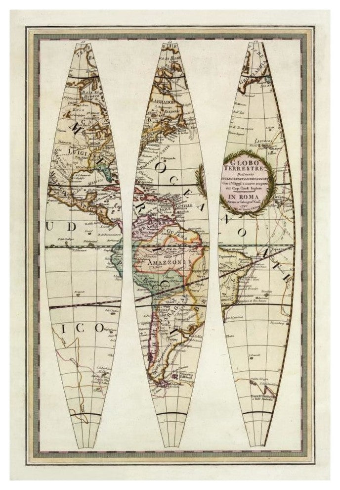 "Globo Terrestre I, 1792" Digital Paper Print by Giovanni Maria Cassini, 32"x46"