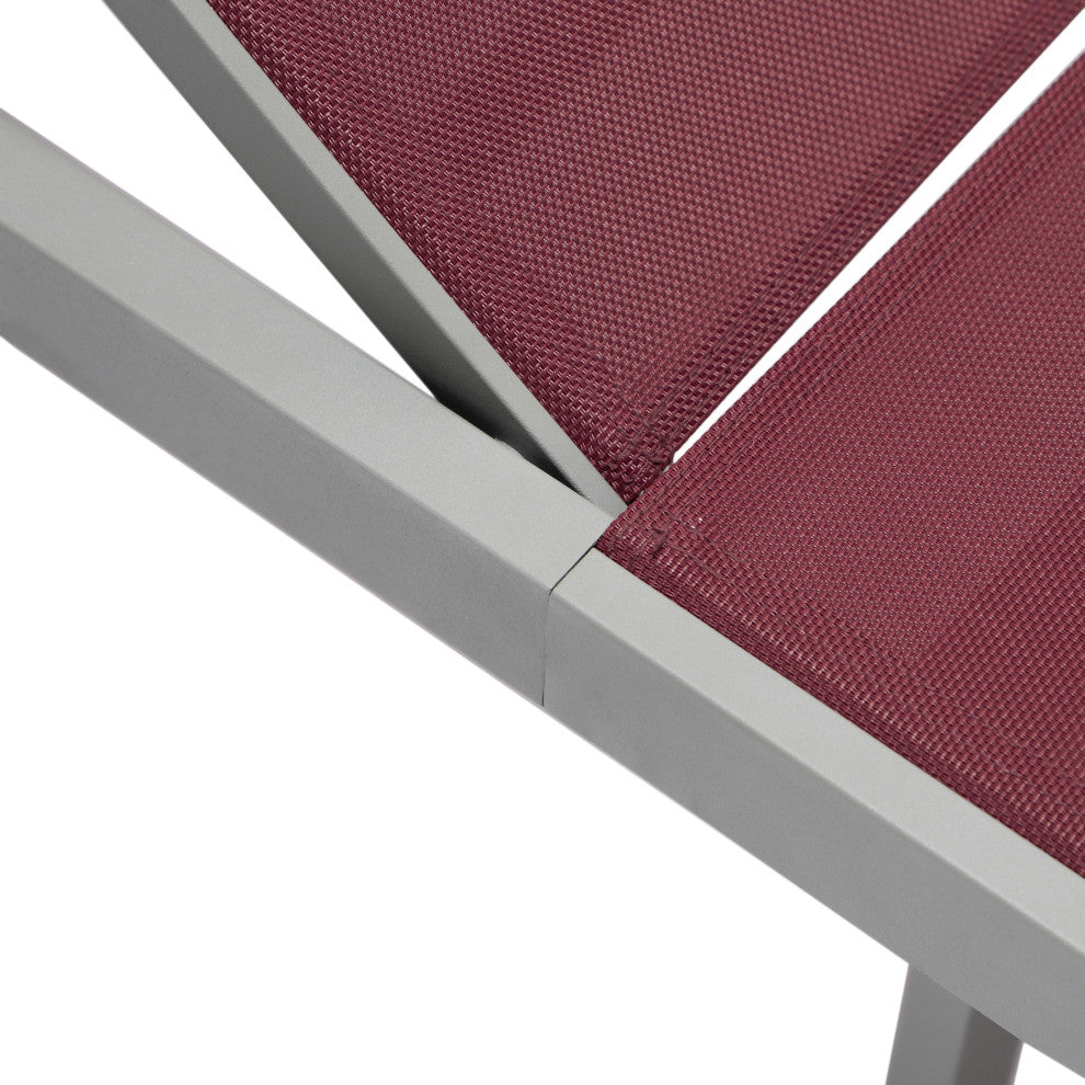 LeisureMod Marlin Patio Chaise Lounge Chair With Gray Frame, Burgundy