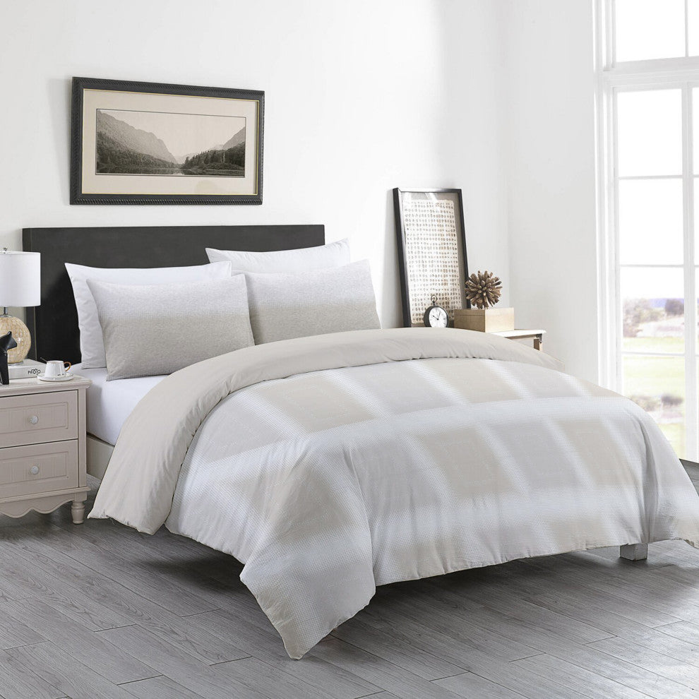 Delara GOTS Organic Cotton Check Reversible Print Duvet Cover Set, Queen(88"x92"