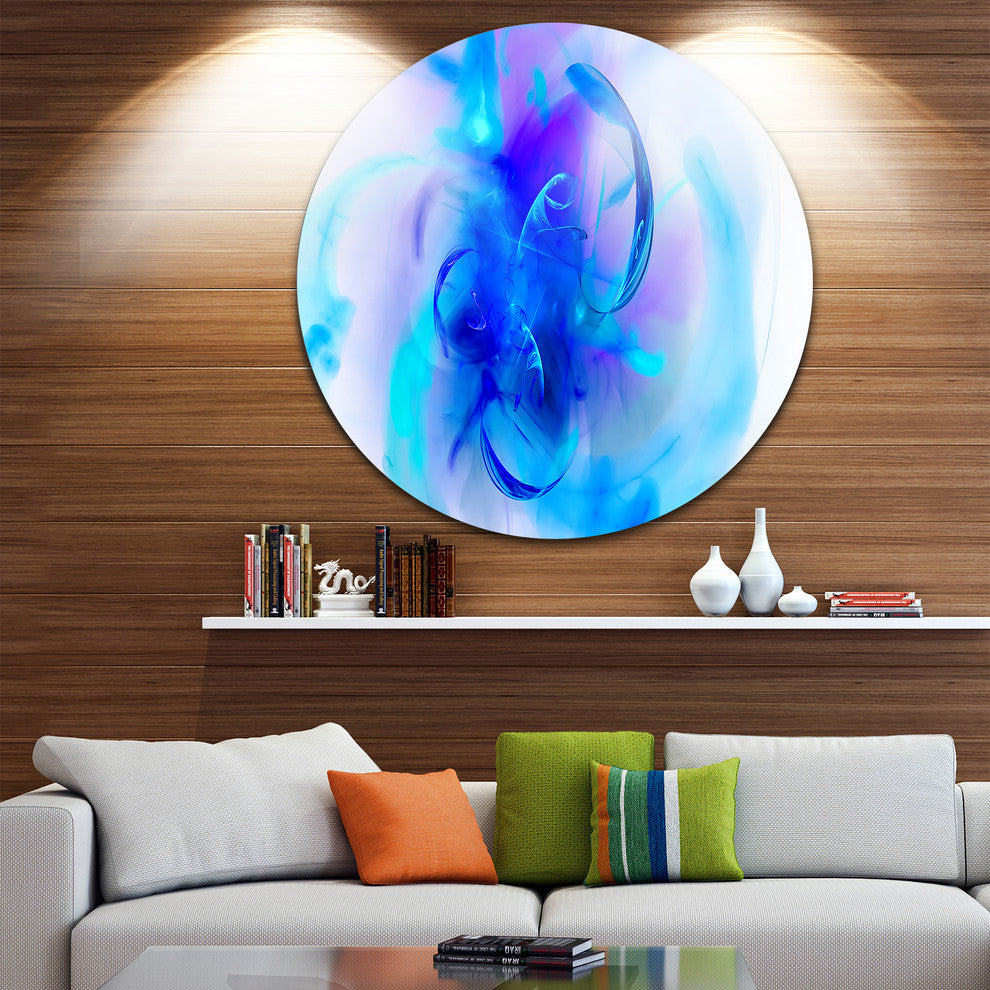 Fractal Blue 3D Wallpaper Art, Floral Digital Disc Metal Wall Art, 38"