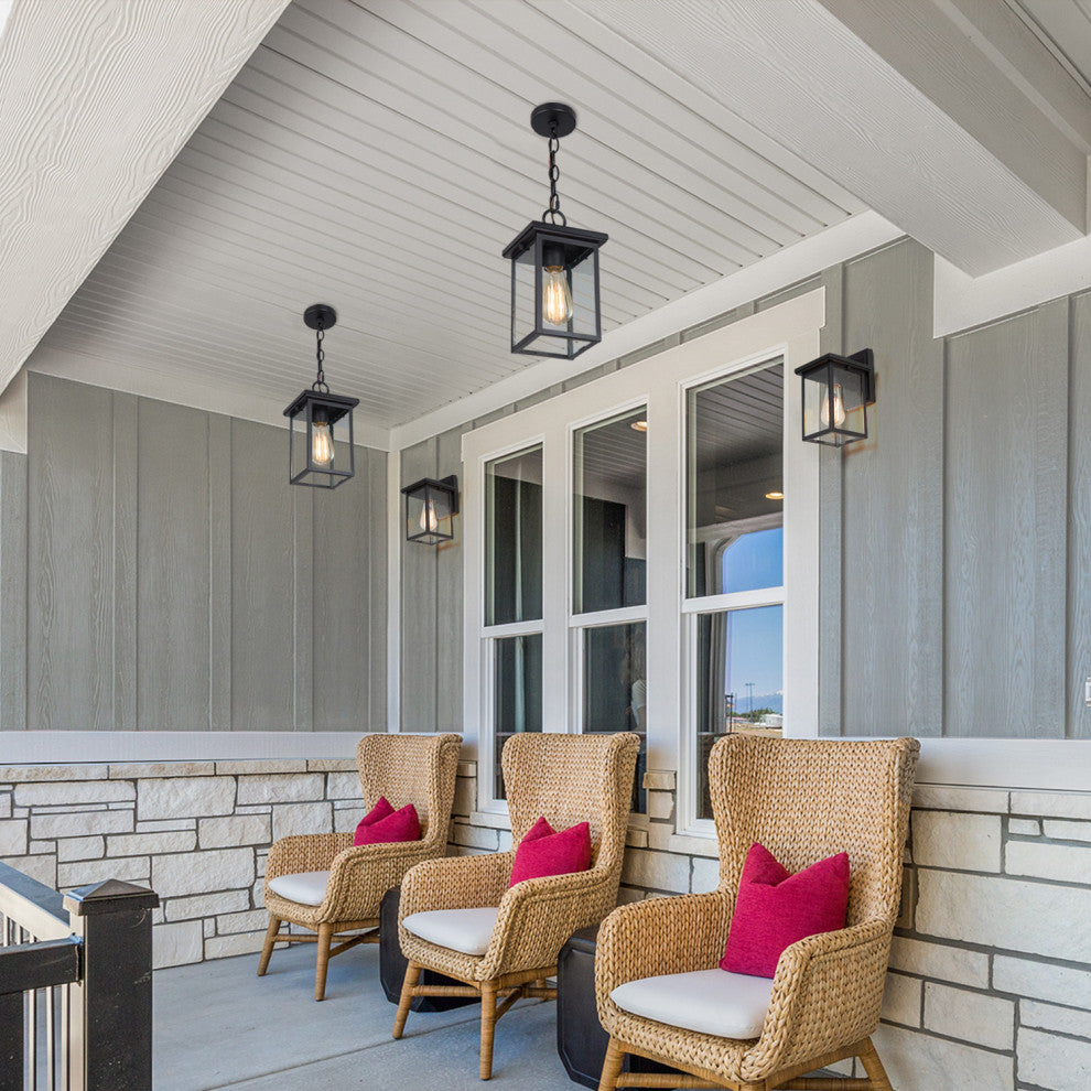 LNC Transitional 1-Light Black Square Outdoor Lighting, Single Pendant
