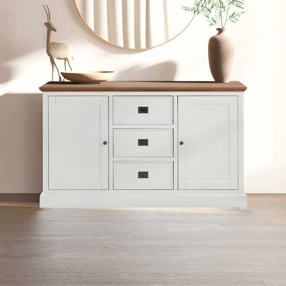 Garwain MDF Mid-century Modern Sideboard White, Grey Oak / White