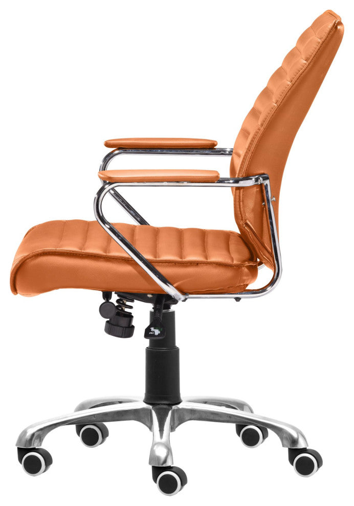 Computer Chair, Faux Vinyl Leather, Steel, Orange, Chrome, Home Business Office