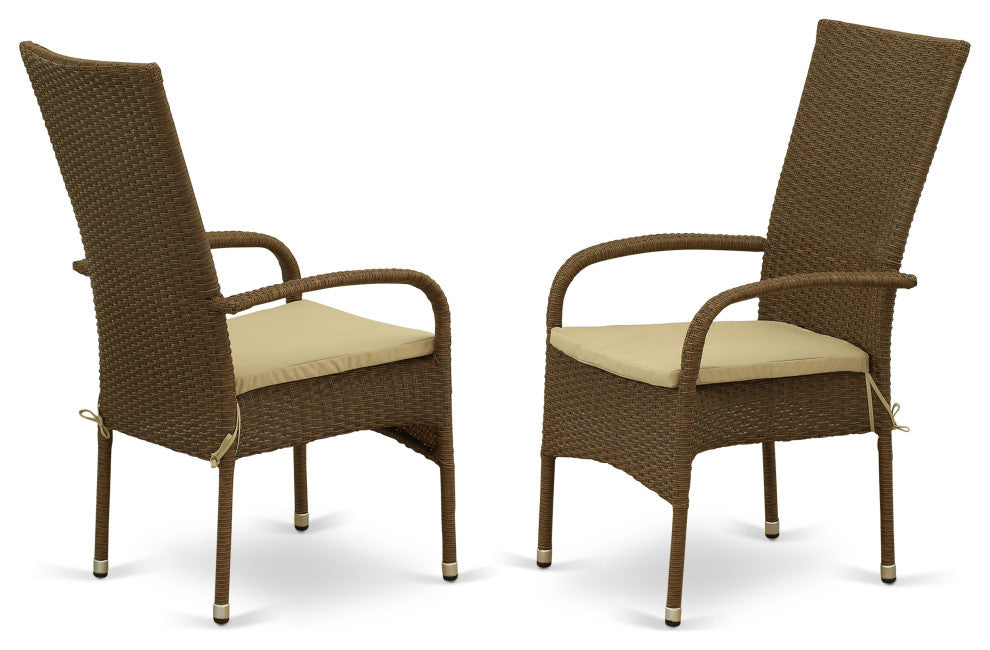 Oslo Patio Chair With Cushion, Brown Wicker, And Beige Cushion Set of 2