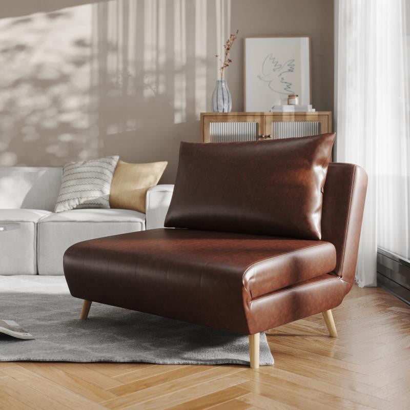 Shaw Convertible Tri-Fold Sleeper Chair with Pillow, Brown