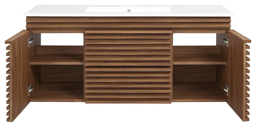 Render 48" Wall-Mount Bathroom Vanity, Walnut White