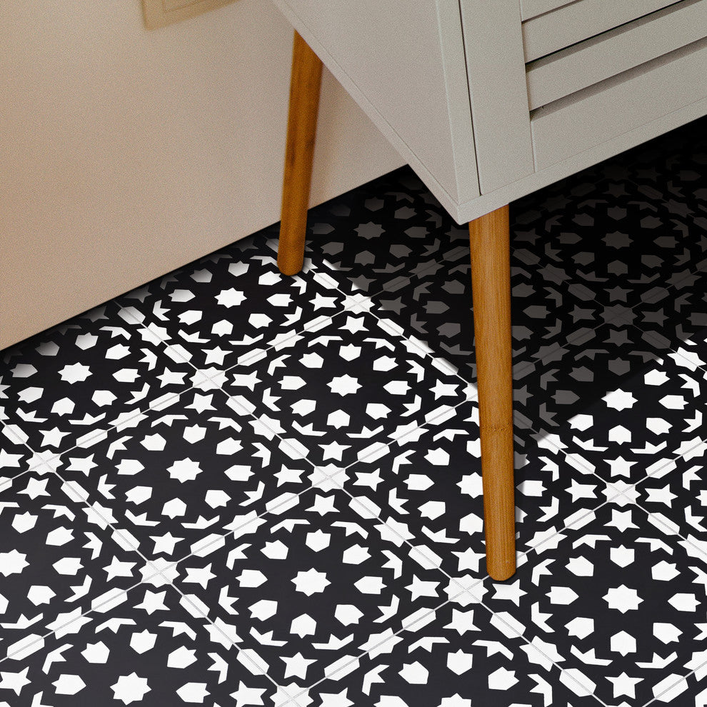 8"x8" Fes Handmade Cement Tile, Black /White, Set of 12