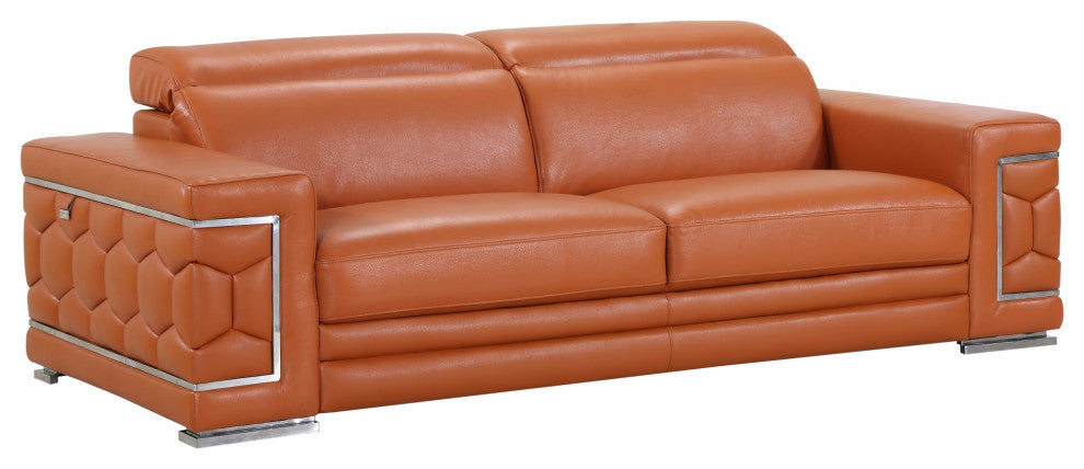 89" Sturdy Camel Leather Sofa