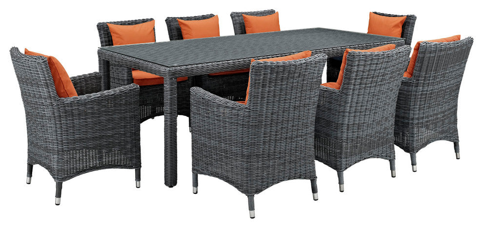 Modway Summon 9 Piece Outdoor Patio Sunbrella Dining Set, Canvas Tuscan