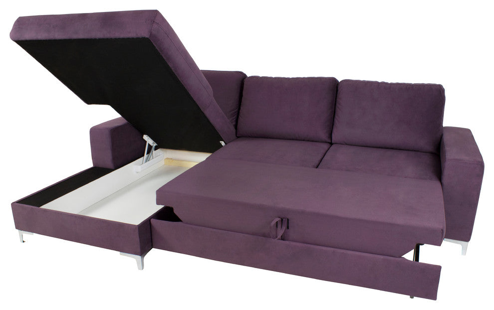LENS Sectional Sofa-Bed, Purple, Left Corner