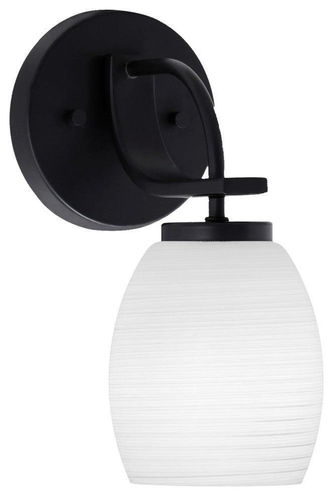 Cavella 1 Light Wall Sconce, Matte Black Finish, 5" White Linen Glass