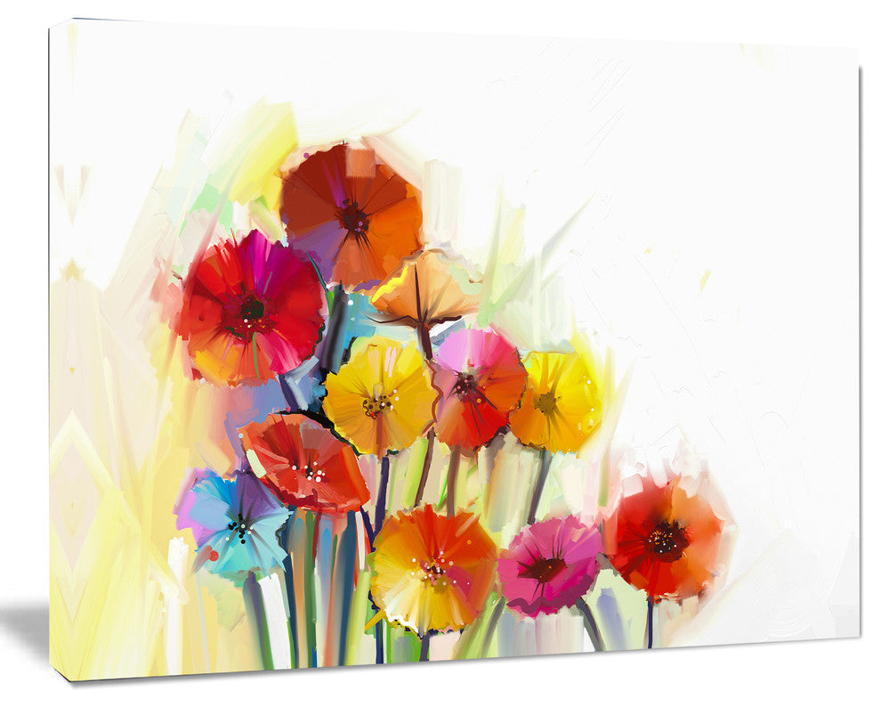 Colorful Gerbera Flowers Watercolor, Large Floral Canvas Artwork, 60"x28"