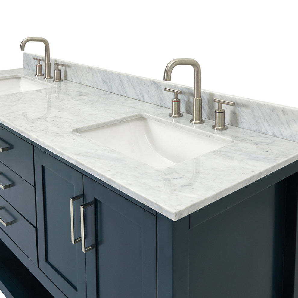 Magnolia 73" Rectangle Sinks Bath Vanity, 0.75" Carrara Marble