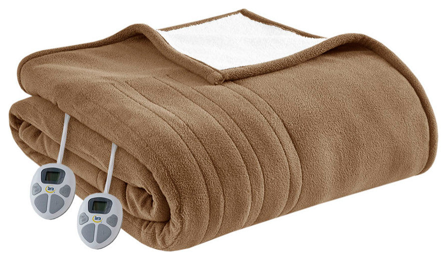 Serta Fleece to Sherpa Heated Fleece and Sherpa Bedding Blanket, Brown