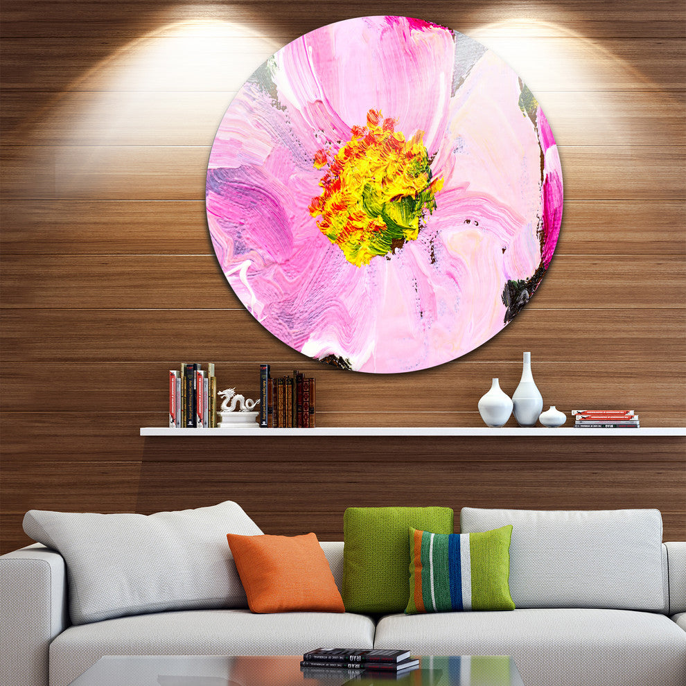 Pink Flower Oil Painting, Floral Art Painting Round Wall Art, 11"