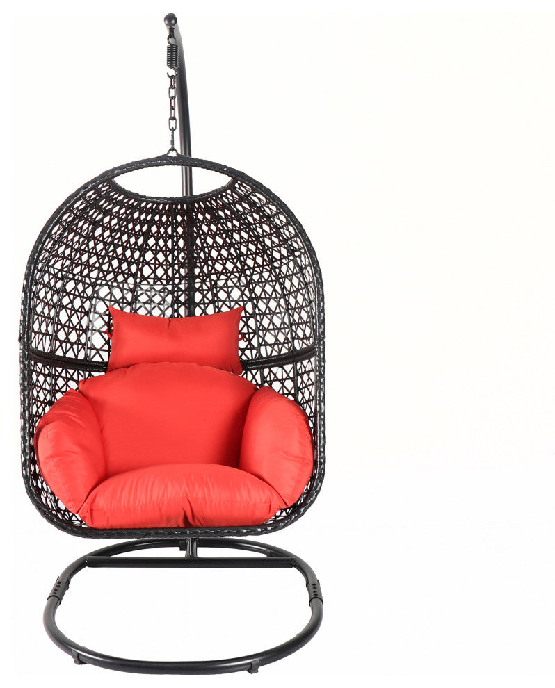 Outdoor Rattan Swing Chair Hanging Egg Chair With Cushion, Red