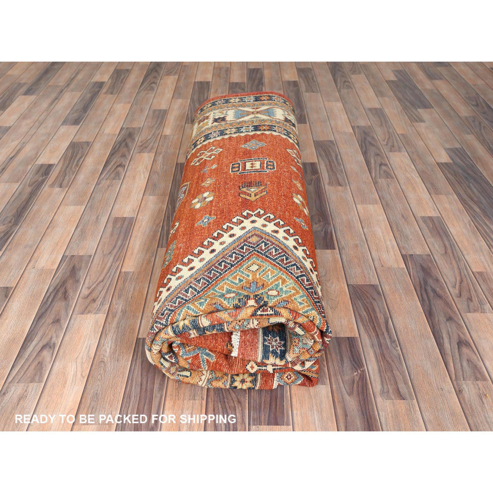 Crimson Red, Special Kazak Wool Hand Knotted Oriental Rug, 9'x11'9"