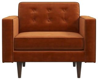 Pemberly Row Mid Century Modern Style Tufted Wide Velvet Armchair in Orange