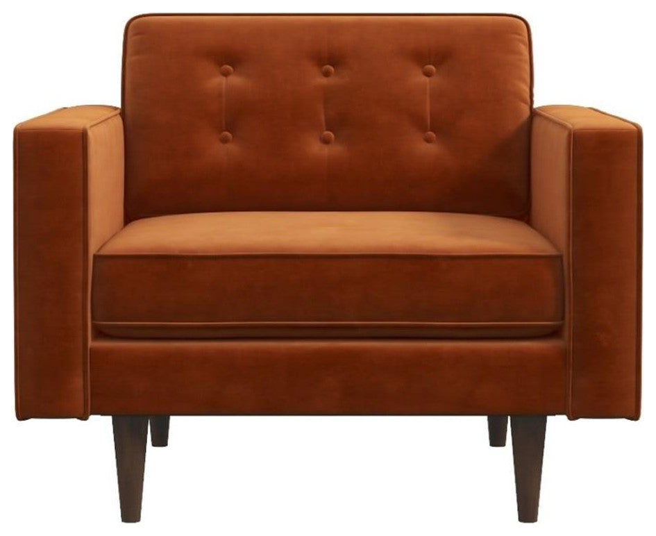 Pemberly Row Mid Century Modern Style Tufted Wide Velvet Armchair in Orange
