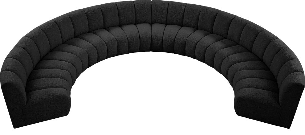 Infinity Black Boucle Fabric Upholstered Arc Shaped Modular Sectional, Black, 8-Piece, Arc-Shaped